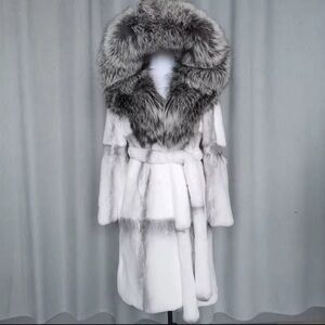 Luxurious White and Gray Real Fur Coat